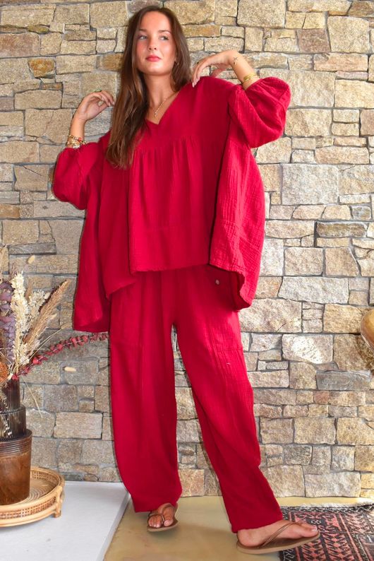 Suri Cushion Cotton Button Pocket Barrel Pant Sangria